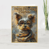 Carte Joli Anniversaire Steampunk Yorkie Nom personnalis (Devant)