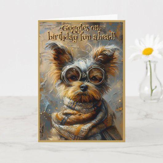 Carte Joli anniversaire Yorkshire Terrier Nom personnali (Petite plante)