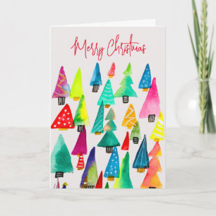 Carte Joli aquarelle arbres de Noël