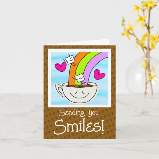 Carte Joli Arc-En-Ciel Et Café Sourit En Vous Pensant (Fleur jaune)