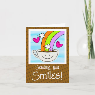 Carte Joli Arc-En-Ciel Et Café Sourit En Vous Pensant