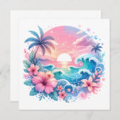 Carte Joli Art côtier rose et bleu (Devant / Derrière)