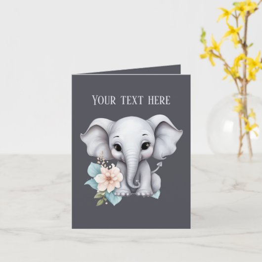 Carte Joli bébé éléphant ajouter du texte n'importe quel (Fleur jaune)