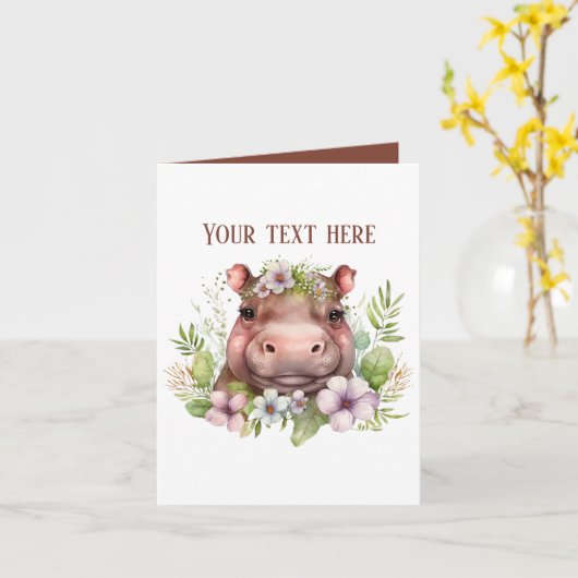 Carte Joli bébé hippo ajouter du texte n'importe quel bu (Fleur jaune)