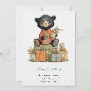 Carte Joli bébé ours emballé cadeaux joyeux Noël