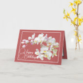 Carte Joli blanc orchidée rouge arrière-plan Joyeux anni (Fleur jaune)