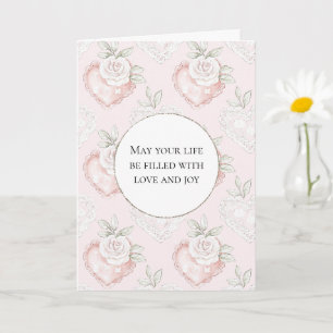 Carte Joli Blanc Roses Lace Coeurs Mariage