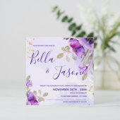 Carte Joli bleu violet Aquarelle Mariage Floral (Debout devant)