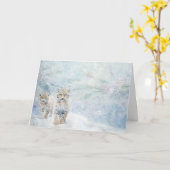 Carte Joli Bois Animaux Bobcats En Salutation De Neige (Fleur jaune)