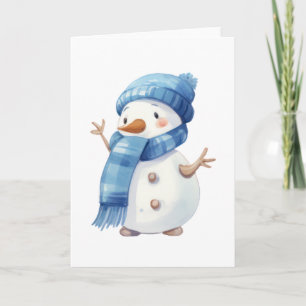 Carte Joli bonhomme de neige à l'aquarelle avec écharpe 