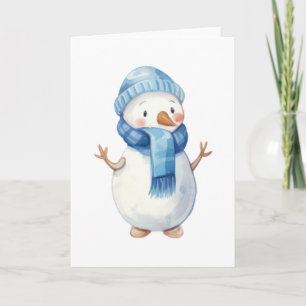 Carte Joli Bonhomme de Neige Aquarelle