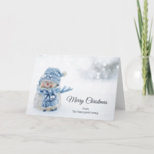 Carte Joli bonhomme de neige en photo d'hiver Noël