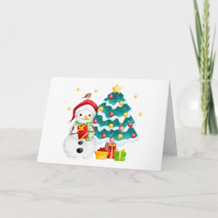 Carte Joli bonhomme de neige et sapin de Noël
