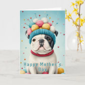 Carte Joli Bouledogue français, Couronne de Laine CX8 Mè (Fleur jaune)