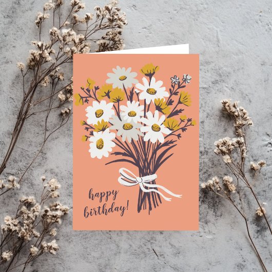 Carte Joli Bouquet Daisy CUSTOM Dessin Joyeux Anniversai