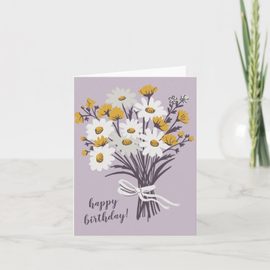 Carte Joli Bouquet Daisy CUSTOM Dessin Joyeux Anniversai (Devant)