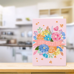 Carte Joli bouquet de fleurs florales pour la fête des m