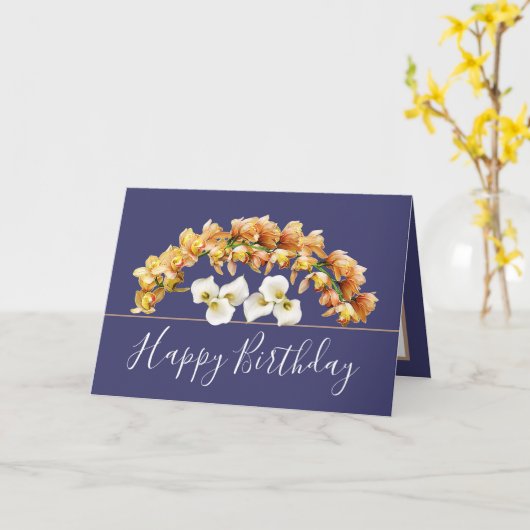 Carte Joli Bouquet Floral Orchidée Lily Fleurs Anniversa (Fleur jaune)