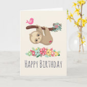 Carte Joli Brown Sloth penché à l'envers à l'anniversair (Fleur jaune)