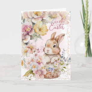 Carte Joli Bunny aquarelle   Fleurs à ressort   Photo