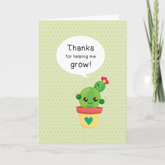 Carte Joli Cactus Drôle Merci de m'avoir aidé à grandir (Devant)