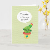 Carte Joli Cactus Drôle Merci de m'avoir aidé à grandir (Fleur jaune)