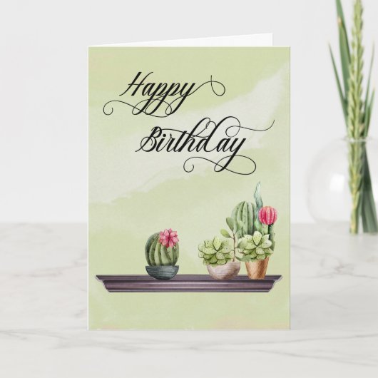 Carte Joli Cactus Poted Plantes Succulent Anniversaire (Devant)