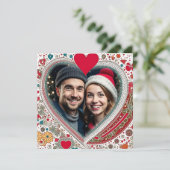 Carte Joli cadre de Coeurs Rouge et Turquoise (Debout devant)