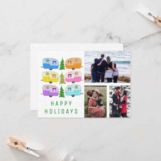 Carte Joli Camper de Noël RV CUSTOM 3 PHOTO Holiday (Devant/Arrière en situation)