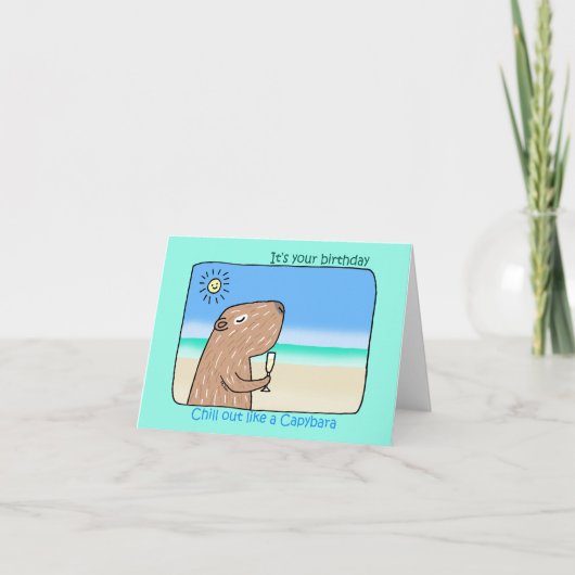 Carte Joli Capybara chilling dehors sur la plage heureux (Devant)