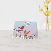 Carte Joli Cardinal Rouge Chantant Joyeux Noël (Fleur jaune)