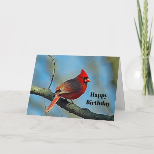 Carte Joli Cardinal Rouge Photo Anniversaire (Devant)