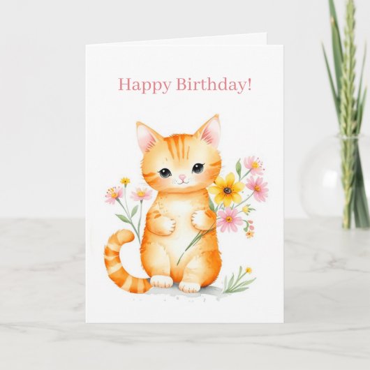 Carte Joli Cartoon Chat Kitten Anniversaire (Devant)