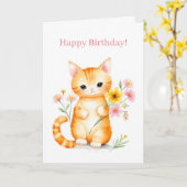 Carte Joli Cartoon Chat Kitten Anniversaire (Fleur jaune)