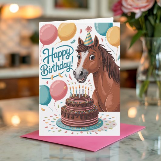 Carte Joli Cartoon Personnalisé Cheval Anniversaire