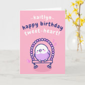 Carte Joli Cartoon rose Oiseau Doux Pun Anniversaire (Fleur jaune)