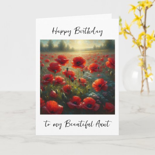 Carte Joli champ rouge de pavot | Anniversaire tante (Fleur jaune)