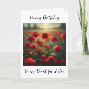 Carte Joli champ rouge de pavot   Soeur Anniversaire