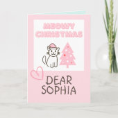 Carte Joli Chat avec Chapeau de Père Noël & Arbre Joyeux (Devant)