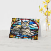 Carte Joli Chat Chartreux Vitrail (Fleur jaune)