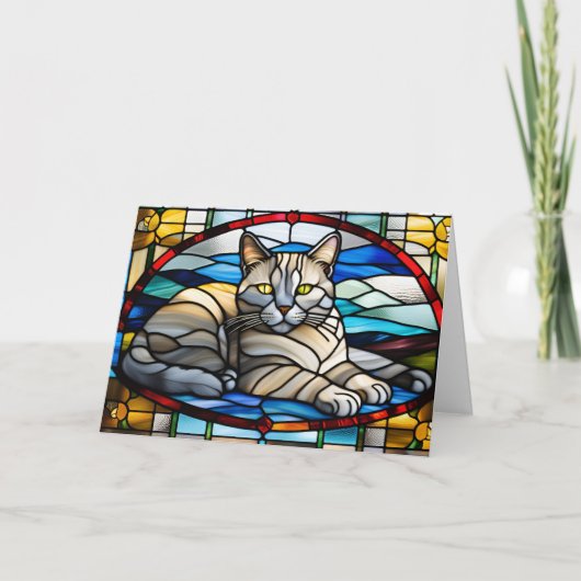 Carte Joli Chat Chartreux Vitrail (Devant)