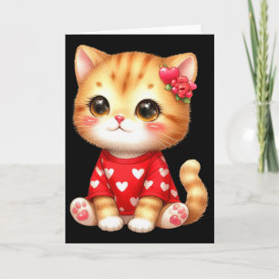 Carte Joli Chat Chaton De La Saint-Valentin Avec Coeur 