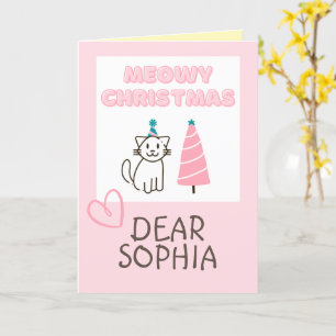Carte Joli Chat dans un Chapeau & Arbre Joyeux Noël Past
