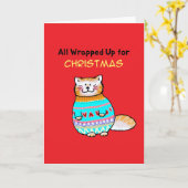 Carte Joli Chat en Pull de Noël (Fleur jaune)
