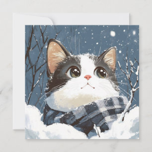 Carte Joli chat hiver enneigé confortable