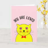 Carte Joli Chat Jaune Gras Rouge Coeurs Amour (Fleur jaune)