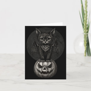 Carte Joli chat noir d'Halloween avec des ailes de chauv