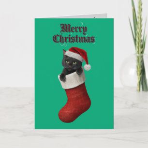 Carte Joli Chat Noir Noël Vacances