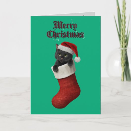 Carte Joli Chat Noir Noël Vacances (Devant)