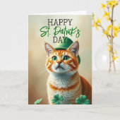Carte Joli Chat Orange avec Trèfles Saint-Patrick (Fleur jaune)